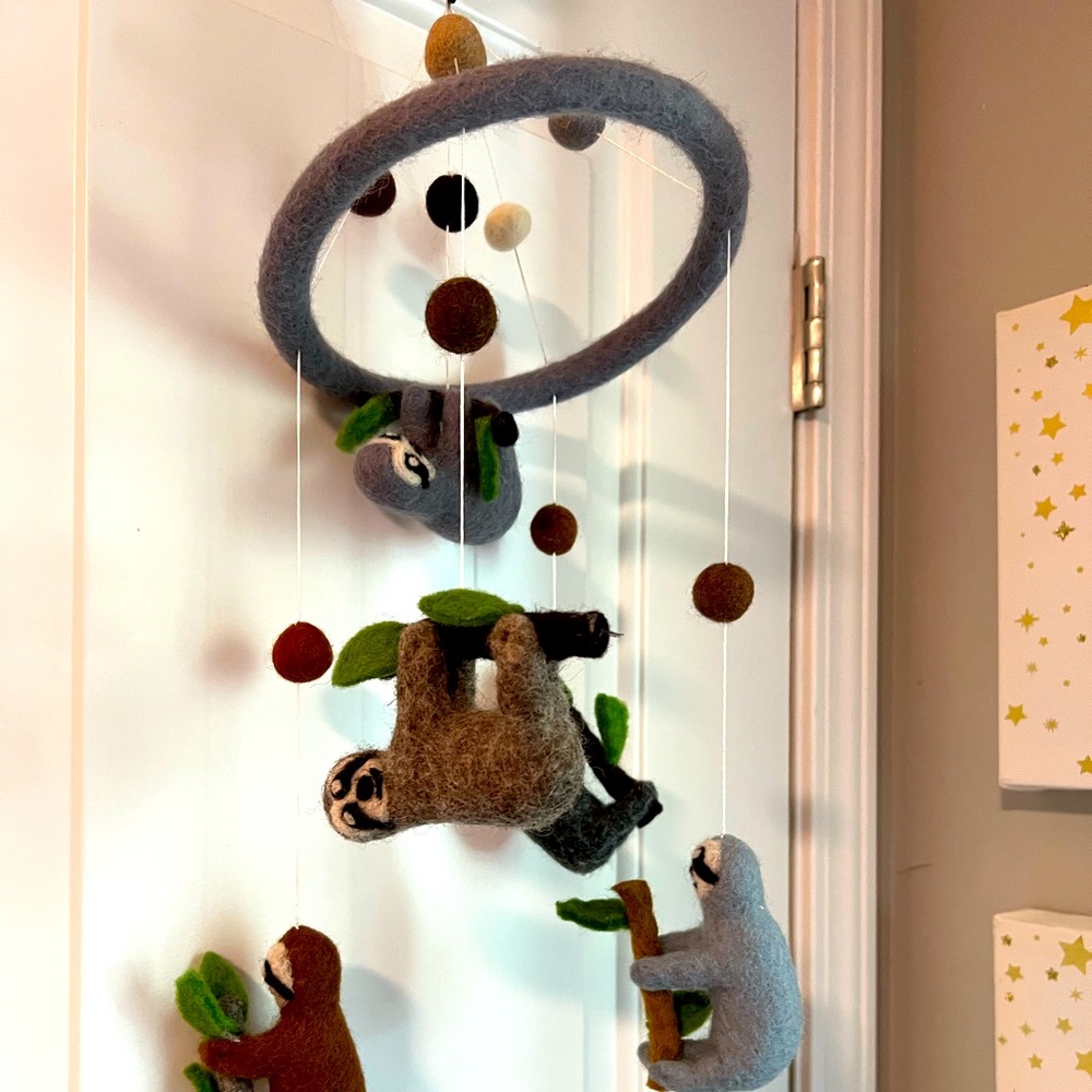 Baby mobile sloth, nursery crib mobile animals, nursery mobile woodland